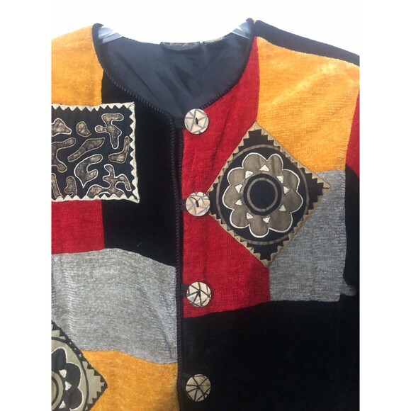 Vintage Julia Kim Jacket Women L Black Gold Red Boho Art Hippie Peasant Lined - Picture 9 of 10